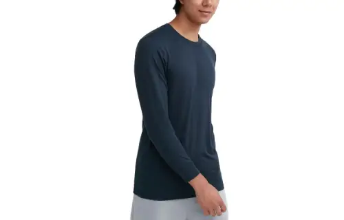 UNIQLO T Shirts Men's Navy Blue Crew Neck Moderate Straight Fit