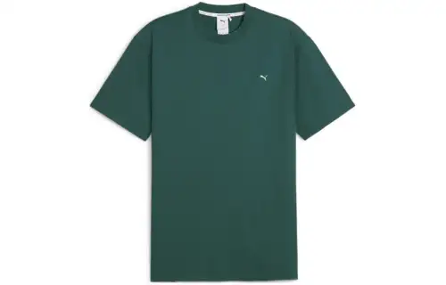 PUMA MMQ T Shirts Men's Green Crew Neck Moderate Straight Fit