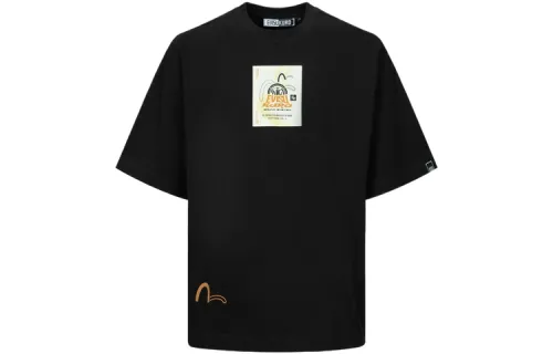 EVISU T Shirts Men's Black Crew Neck Moderate Straight Fit