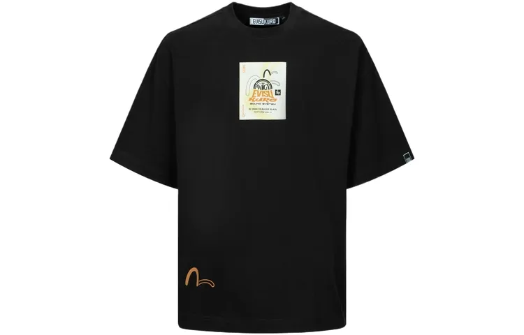 EVISU T Shirts Men's Black Crew Neck Moderate Straight Fit