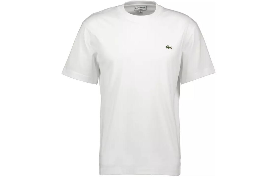 LACOSTE Французский крокодил винтаж Чистая цветная эмблема стандартный вышивка круглый воротник прямые короткий рукав Футболка мужской стиль белый