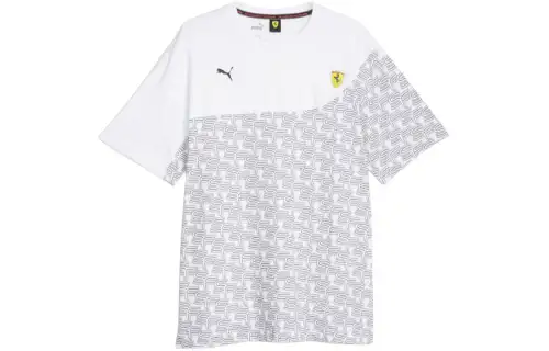 PUMA FERRARI RACE T Shirts Men's White Crew Neck Moderate Straight Fit