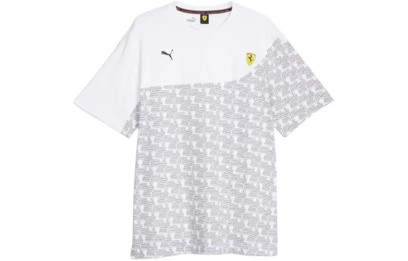 PUMA FERRARI RACE T Shirts Men's White Crew Neck Moderate Straight Fit