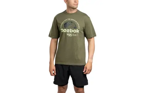 Reebok T Shirts Men's Green Crew Neck Moderate Straight Fit