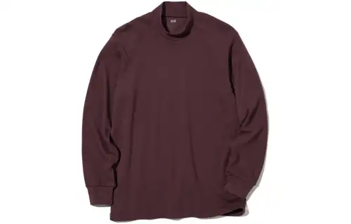 UNIQLO T Shirts Unisex Burgundy Half Turtleneck Moderate