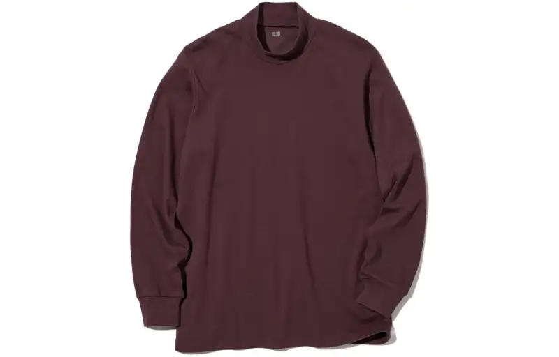 UNIQLO T Shirts Unisex Burgundy Half Turtleneck Moderate
