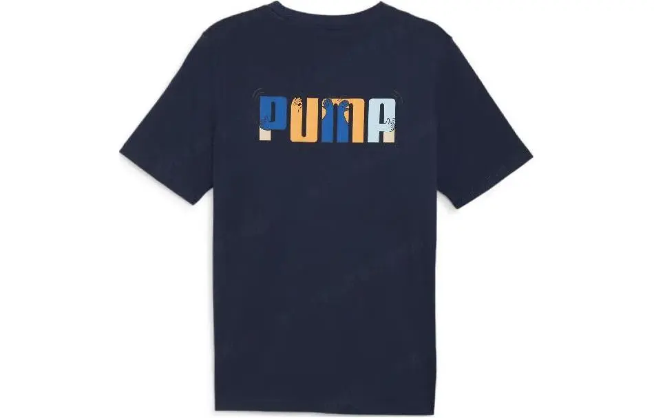 PUMA T Shirts Men's Navy Blue Crew Neck Moderate Straight Fit