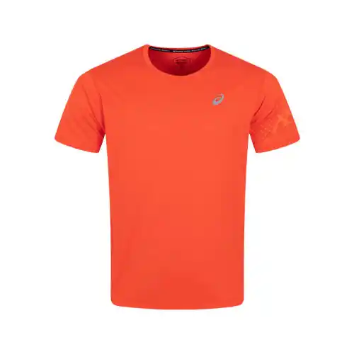 ASICS T Shirts Men's Red Crew Neck Moderate Straight Fit
