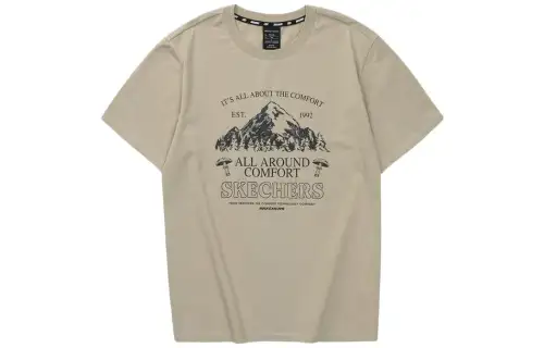 Skechers Stroll T Shirts Unisex Rock Beige/00V8 Crew Neck Moderate Straight Fit