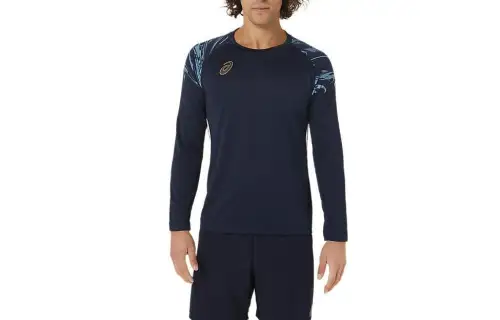 ASICS T Shirts Men's Blue Crew Neck Moderate Other
