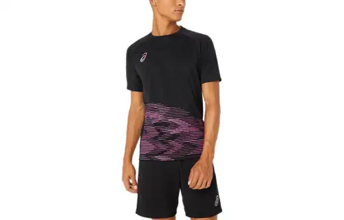 ASICS T Shirts Men's Black Crew Neck Moderate Straight Fit