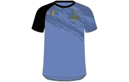ASICS Eagle Line T Shirts Men's Blue Crew Neck Moderate Straight Fit