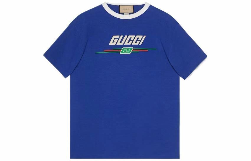 Мужская футболка Gucci T-Shirt With Gucci Print (синяя)