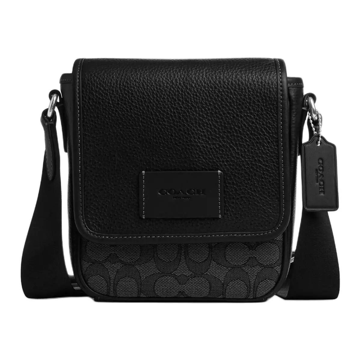 COACH LUCASSignature Jacquard Refined Pebble Leather With Smooth Calfskin Shoulder Bag, Crossbody Bag Mini Men's Black