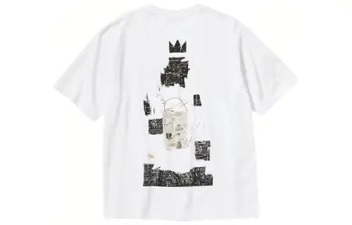UNIQLO X Jean Michel Basquiat Collaboration T Shirts Unisex White Crew Neck Moderate Straight Fit