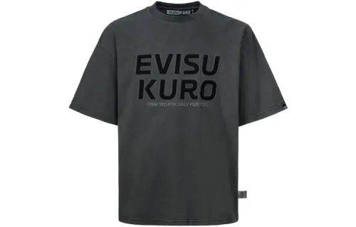 EVISU T Shirts Men's Charcoal Gray Crew Neck Moderate Straight Fit