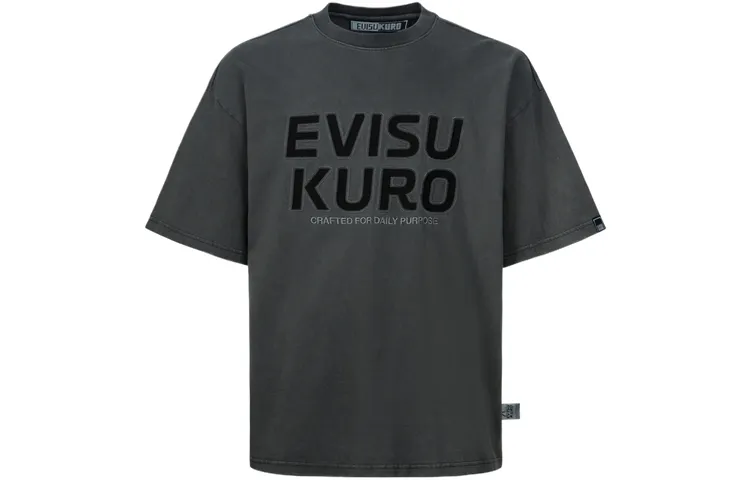 EVISU T Shirts Men's Charcoal Gray Crew Neck Moderate Straight Fit