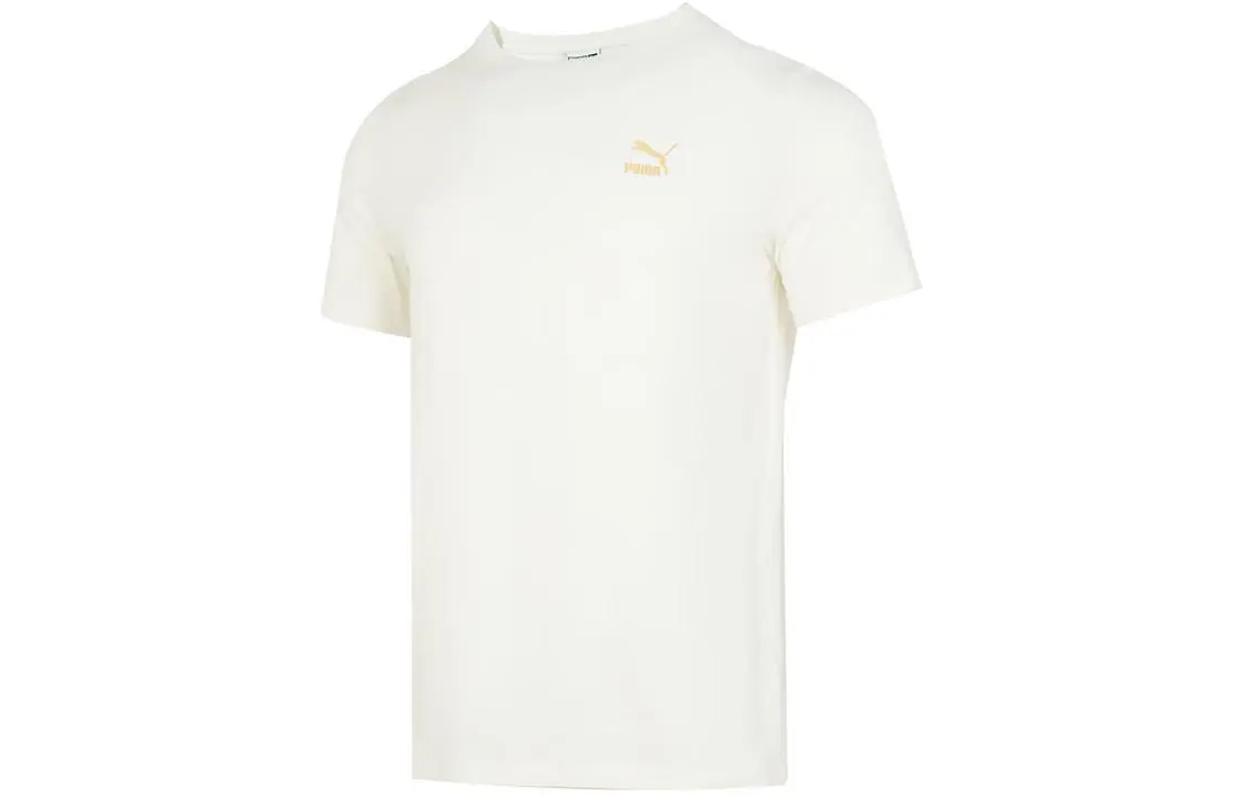 PUMA T-Shirts Unisex White Crew Neck Moderate Straight Fit
