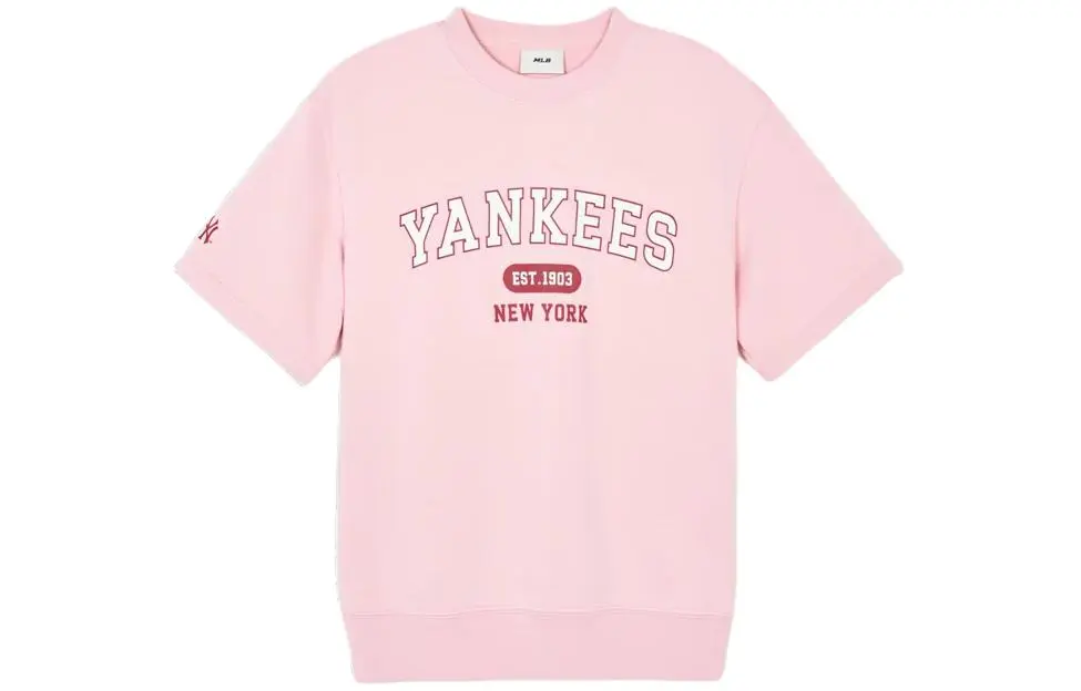 MLB New York Yankees T-Shirts Unisex Pink Crew Neck Moderate Straight Fit