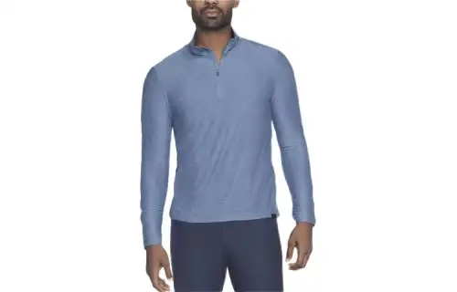 Skechers GO DRI All Day T Shirts Men's Blue Stand Collar Moderate Straight Fit