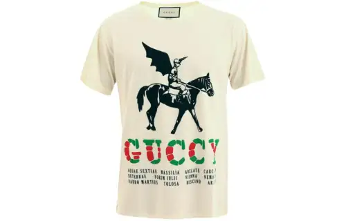 GUCCI T Shirts Men's Beige Crew Neck Moderate Straight Fit