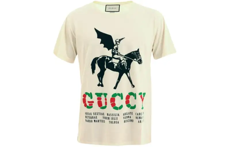 GUCCI T Shirts Men's Beige Crew Neck Moderate Straight Fit