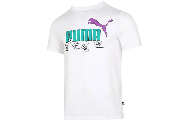 PUMA T Shirts Men's White Crew Neck Moderate Straight Fit