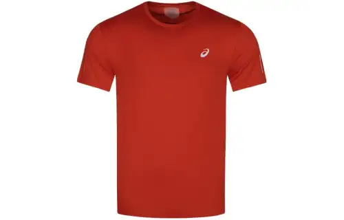 ASICS SLEEVE CREW T Shirts Men's Brick Red Crew Neck Moderate