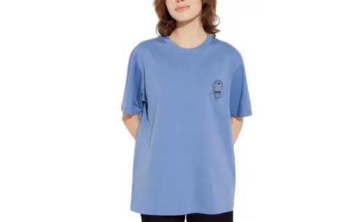 UNIQLO T Shirts Unisex 63 Sky Blue Crew Neck Moderate