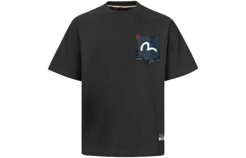 EVISU T Shirts Men's Dark Gray Crew Neck Moderate Straight Fit