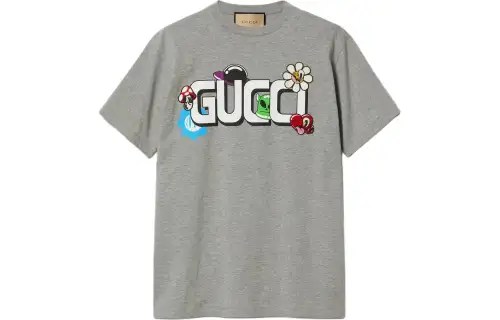 GUCCI T Shirts Men's Gray Crew Neck Moderate Straight Fit