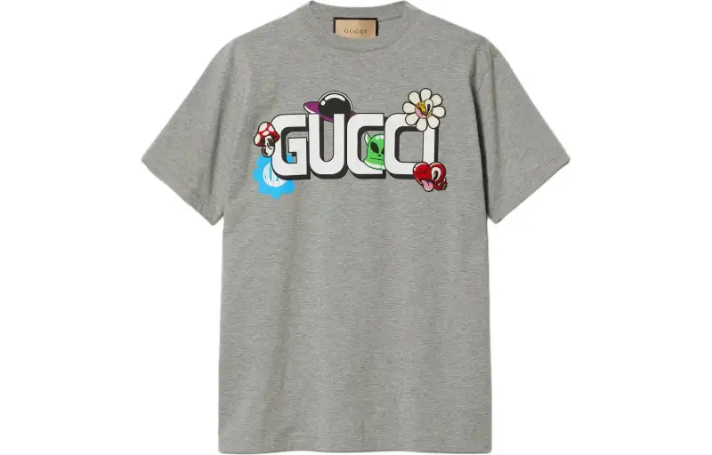 GUCCI T Shirts Men's Gray Crew Neck Moderate Straight Fit