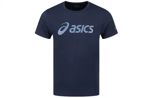 ASICS T Shirts Men's Dark Blue Crew Neck Moderate Other