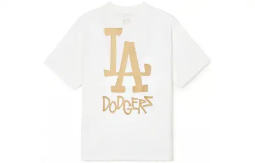 MLB Los Angeles Dodgers T Shirts Unisex Ecru Crew Neck Moderate Straight Fit