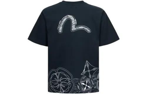 EVISU T Shirts Men's Navy Blue Crew Neck Moderate Straight Fit