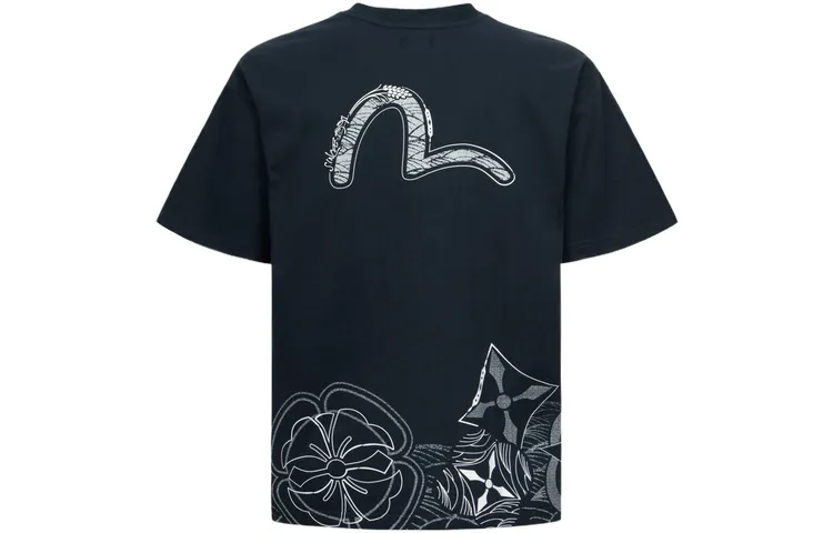 EVISU T Shirts Men's Navy Blue Crew Neck Moderate Straight Fit