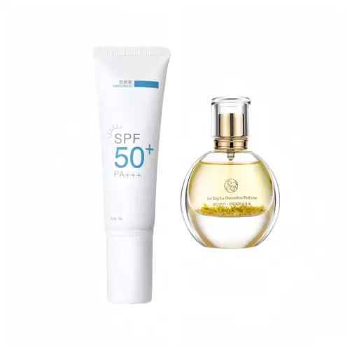 Perfumed sun protection cream, perfume with jasmine, moisturizing refreshing skin care set, UF-protection, 50g, 50 ml