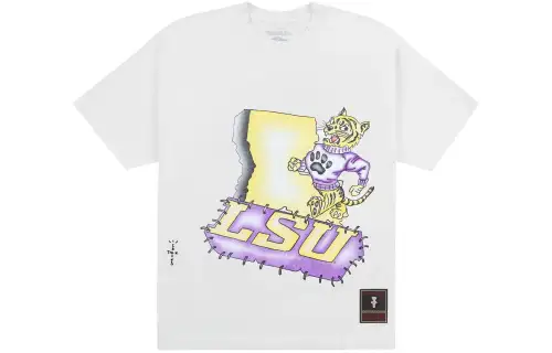 Travis Scott X Mitchell & Ness Lsu Tigers Hand Drawn T Shirt