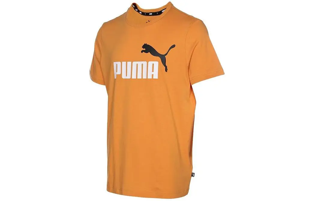 PUMA T-Shirts Men's Orange Crew Neck Moderate Straight Fit
