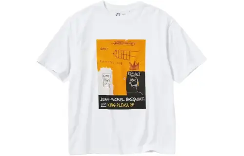UNIQLO X Jean Michel Basquiat Collaboration T Shirts Unisex White Crew Neck Moderate Straight Fit