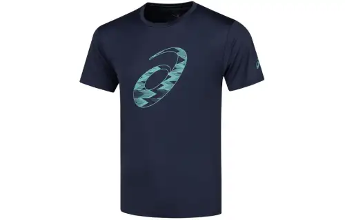 ASICS T Shirts Men's Dark Blue Crew Neck Moderate
