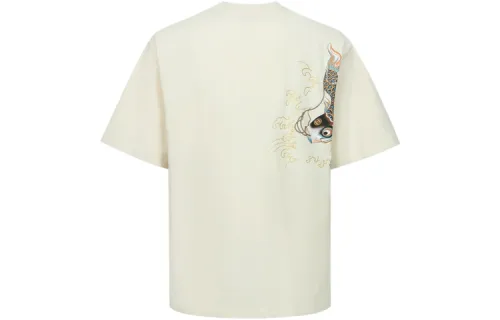 EVISU T Shirts Unisex Ecru Crew Neck Moderate Straight Fit