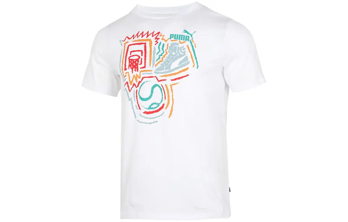 PUMA T-Shirts Men's White Crew Neck Moderate Straight Fit