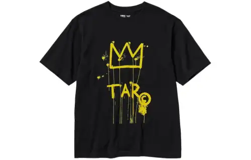 UNIQLO X Jean Michel Basquiat Collaboration T Shirts Unisex Black Crew Neck Moderate Straight Fit