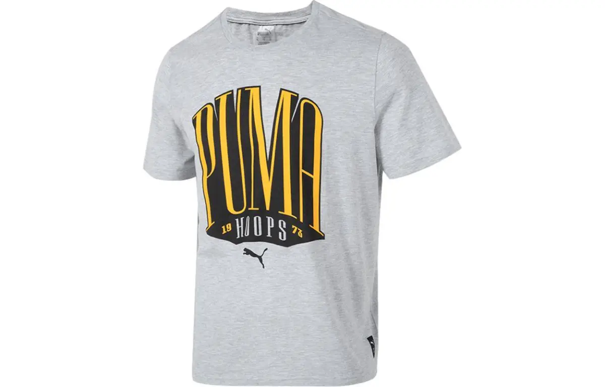 PUMA T-Shirts Men's Gray Crew Neck Moderate