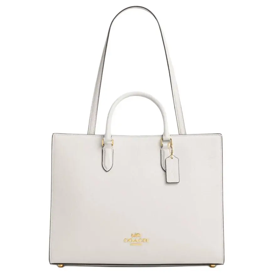 COACH Maggie Litchi Grain Leather Tote Bag, Shopping Bag, One Shoulder Handbag Large Women's White