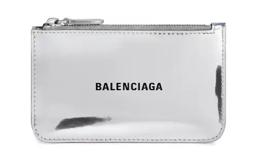 Balenciaga Mirror Finish Effect Calfskin Wallet, Card Holder Large Women's Silver