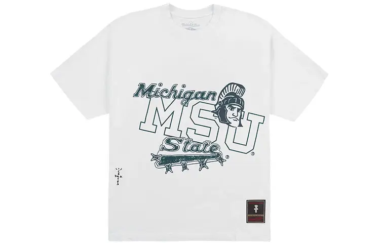 Travis Scott X Mitchell & Ness Michigan State Spartans Hand Drawn T Shirt