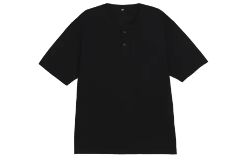 UNIQLO T Shirts Unisex Black Henry Collar Moderate