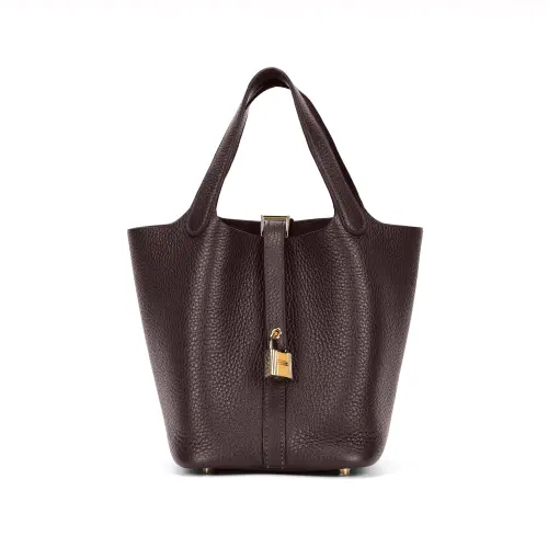 HERMES Picotin Lock Clemence Bullock Leather Basket Bag, Bucket Bag, Handbag 22 Women's 46 Ebene Ebony